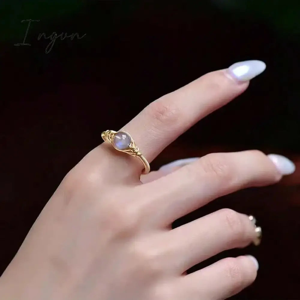 New Fashion Simple Amethyst Natural Stone Opening Ring For Women Exquisite Copper Elegant Niche