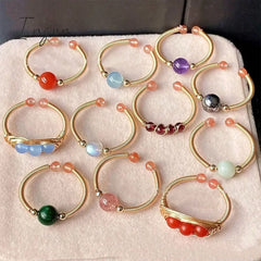 New Fashion Simple Colorful Crystal Natural Stone Opening Ring For Women Exquisite Copper Sweet