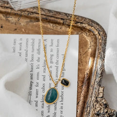 New Fashion Simple Green Black Agate Pendant Necklace For Women Exquisite Stainless Steel Chain