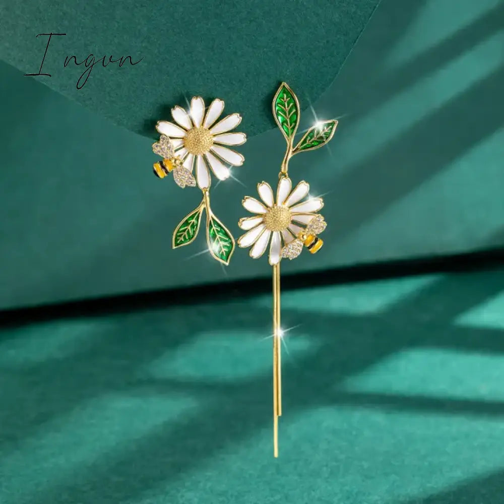 New Korean Flower Asymmetrical Dangle Earrings For Women Long Tassel Butterfly Imitation Pearl Cat