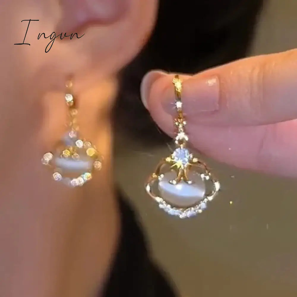 New Luxury Zircon Water Drop Earrings For Women Korean Fashion Rhinestone Opal Flower Geometrical