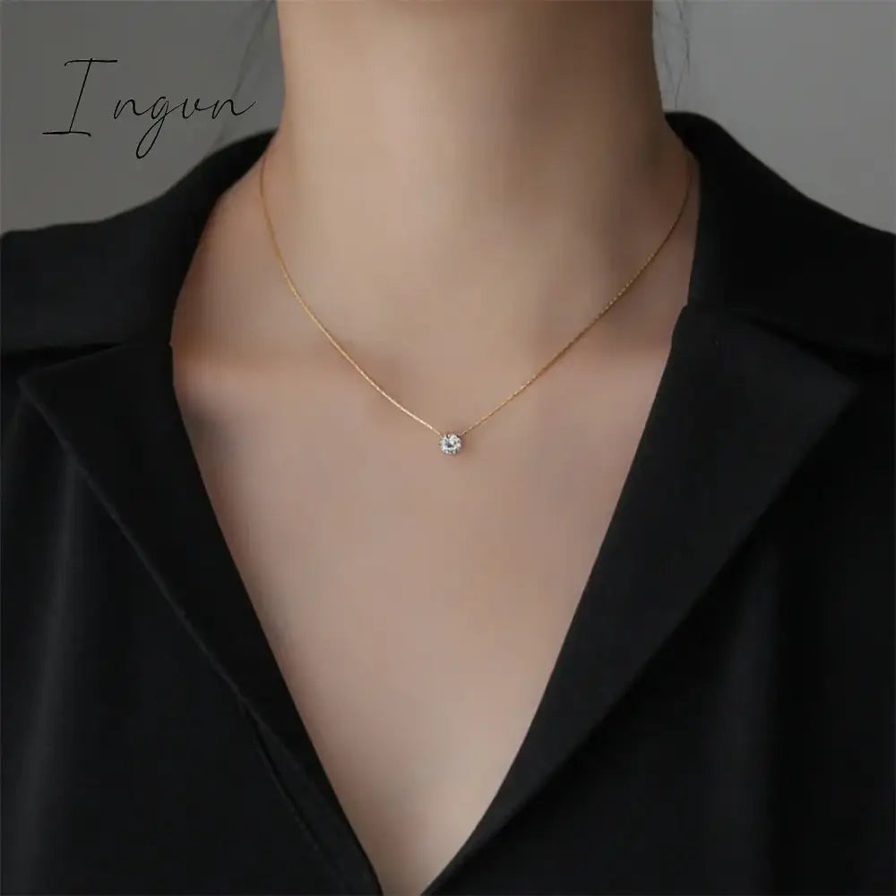 New Trendy Simple Bling Zircon Pendant Necklace For Women Exquisite Stainless Steel Chain Sweet