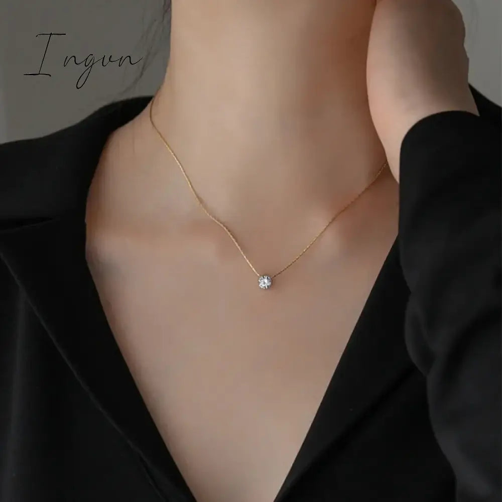 New Trendy Simple Bling Zircon Pendant Necklace For Women Exquisite Stainless Steel Chain Sweet