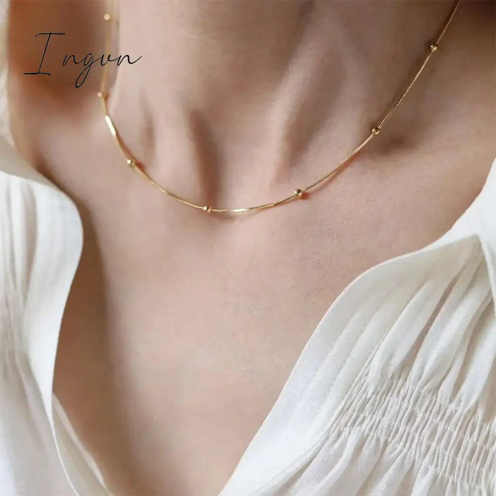 New Trendy Simple Golden Plated Bead Snake Chain Necklace For Women Exquisite Stainless Steel Sweet