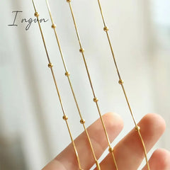 New Trendy Simple Golden Plated Bead Snake Chain Necklace For Women Exquisite Stainless Steel Sweet