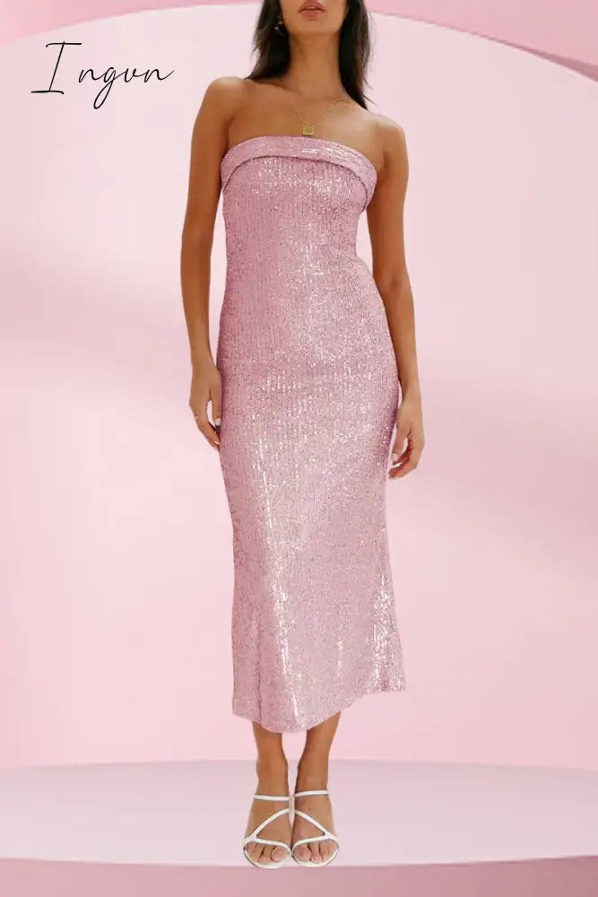 Sexy Celebrities Solid Sequins Strapless One Step Skirt Dresses Dresses/Party And Cocktail