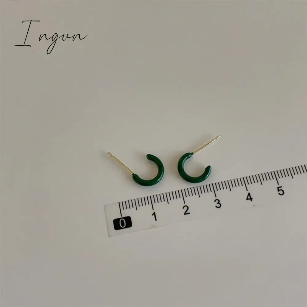 Trendy Simple Colorful Hoop Earrings For Women Exquisite Gold Plated Needle Studs Sweet Elegant
